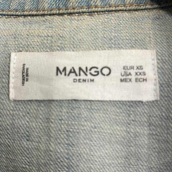 Mango Women’s XXS Cropped Distressed Denim Jean Jacket, Silver Colored Buttons - Picture 5 of 7